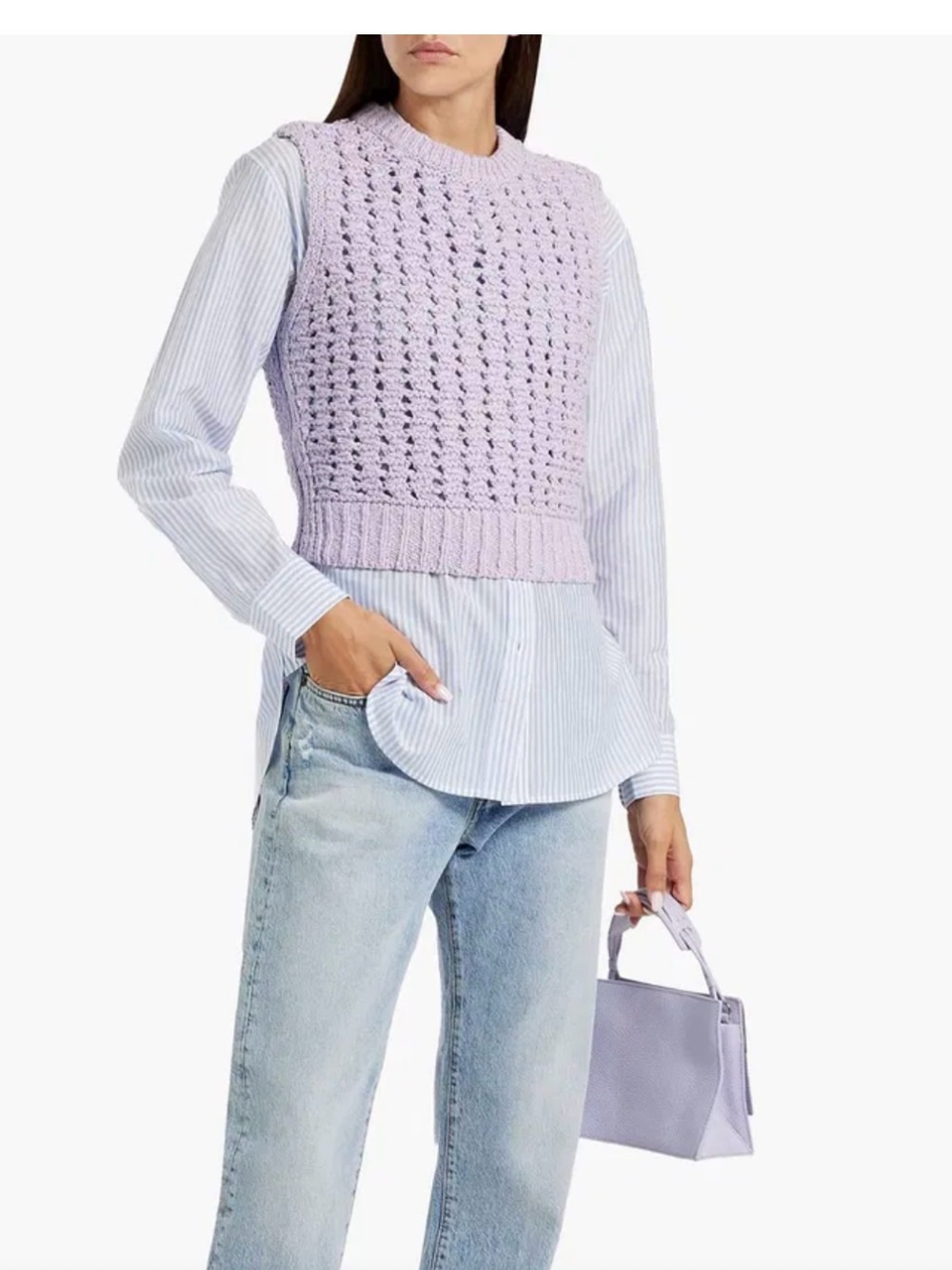 FRAME Lilac Crochet Cotton Open-Knit Vest Size Small